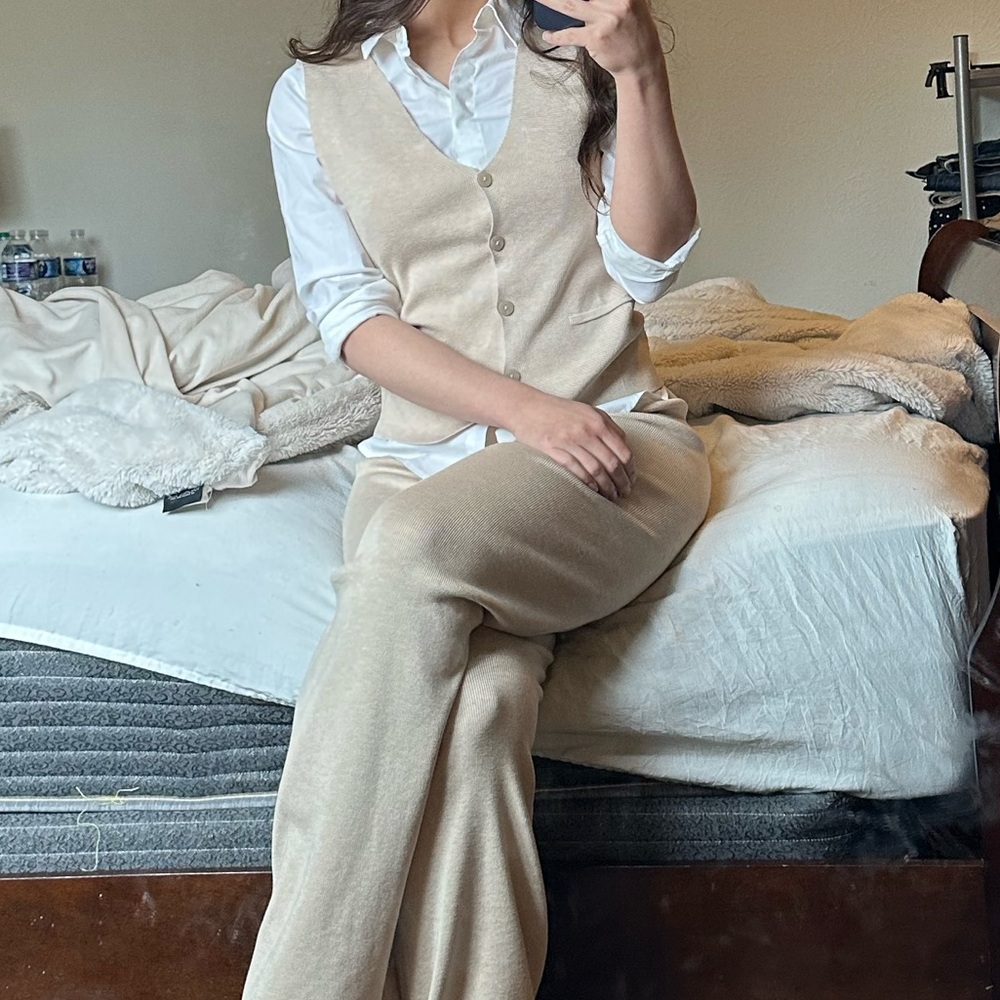 2 piece set waist coat flare pants